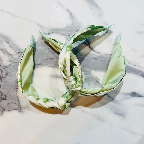Green and White Floral Knot Headband