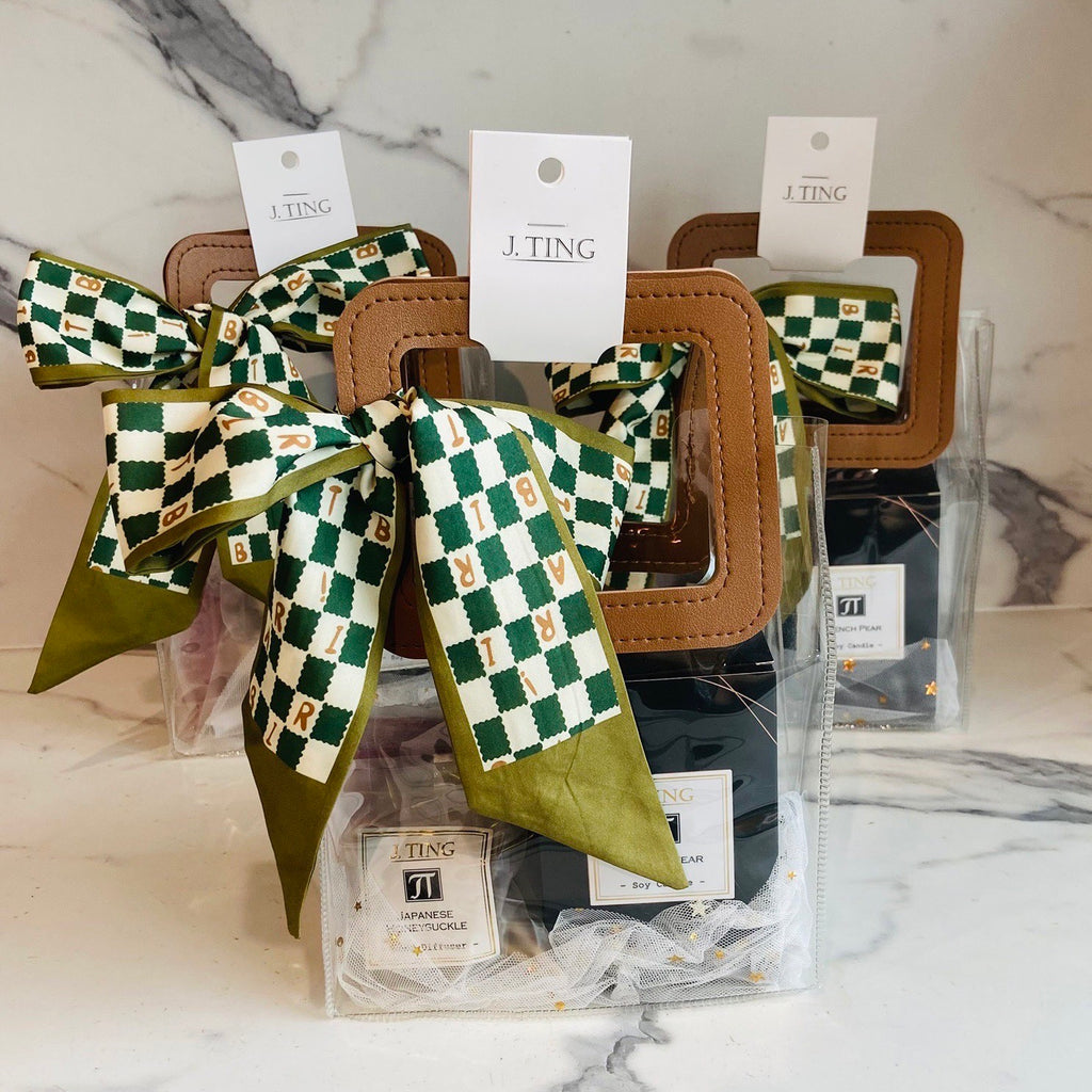 Small Green Plaid Ribbon Gift Bag Hamper