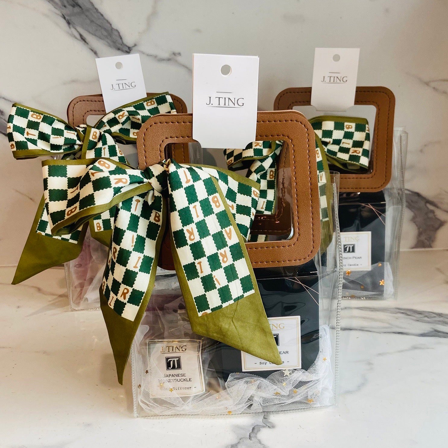 Small Green Plaid Ribbon Gift Bag Hamper