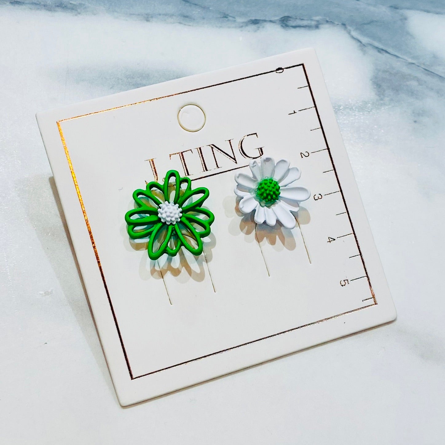 Green and White Dandelion Earrings