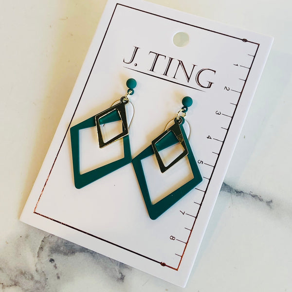 Jade Green Diamond Frame Earrings