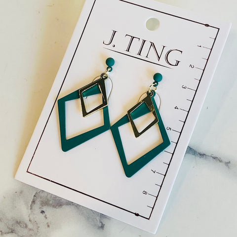 Jade Green Diamond Frame Earrings