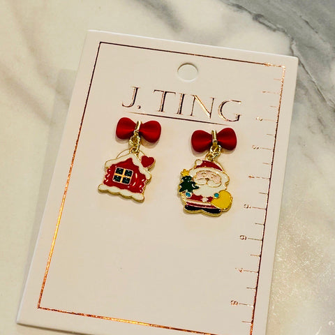 Little Santa And House Earrings