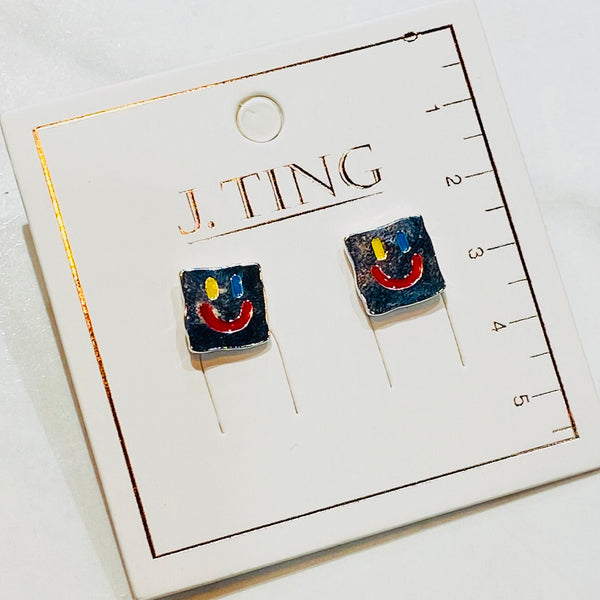 Metal Square Rainbow Smiles Earrings