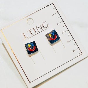 Metal Square Rainbow Smiles Earrings