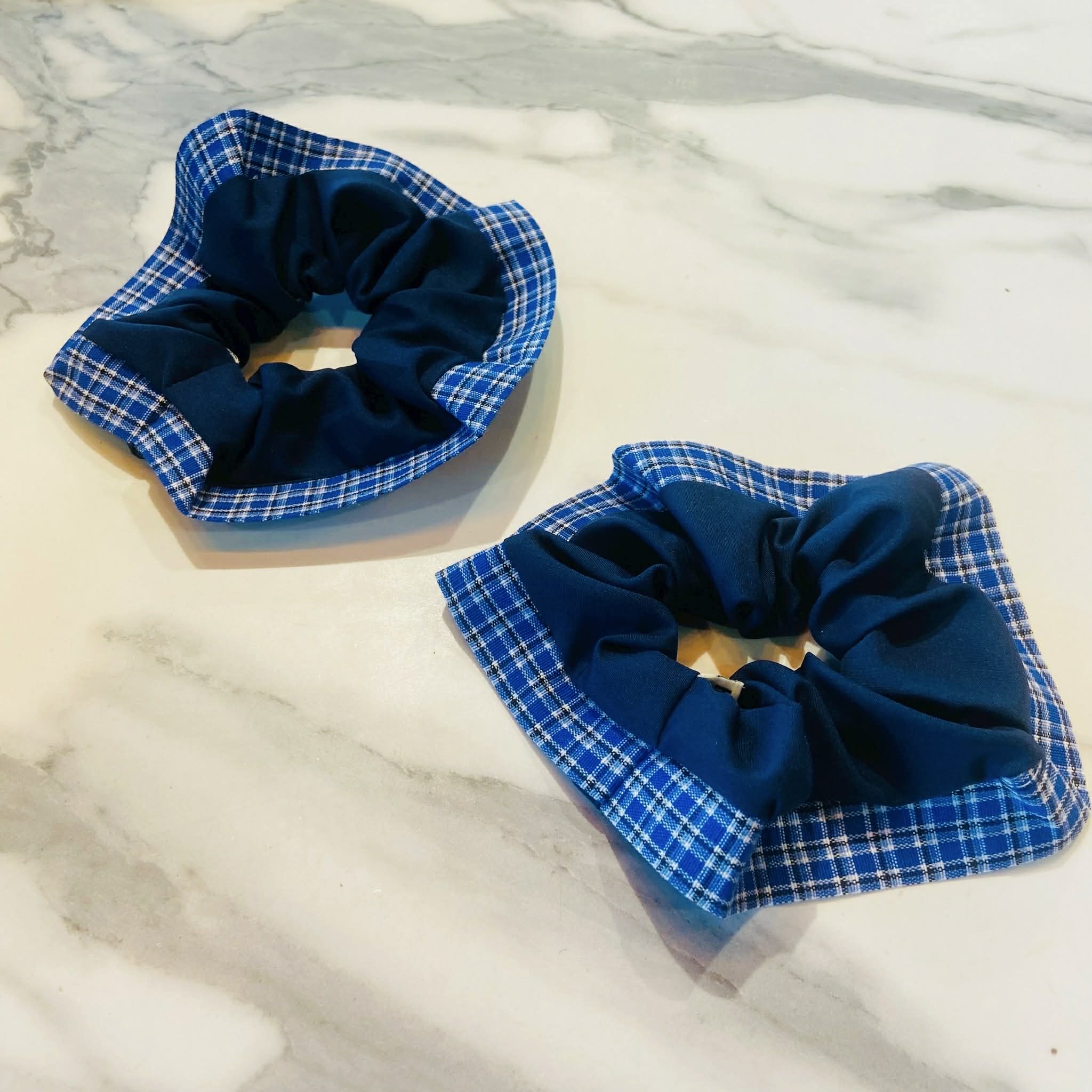 Navy Blue Plaid Jumbo Scrunchie