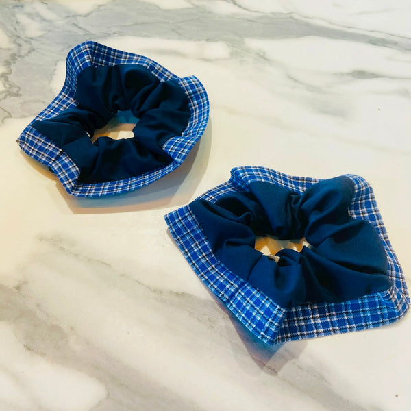 Navy Blue Plaid Jumbo Scrunchie