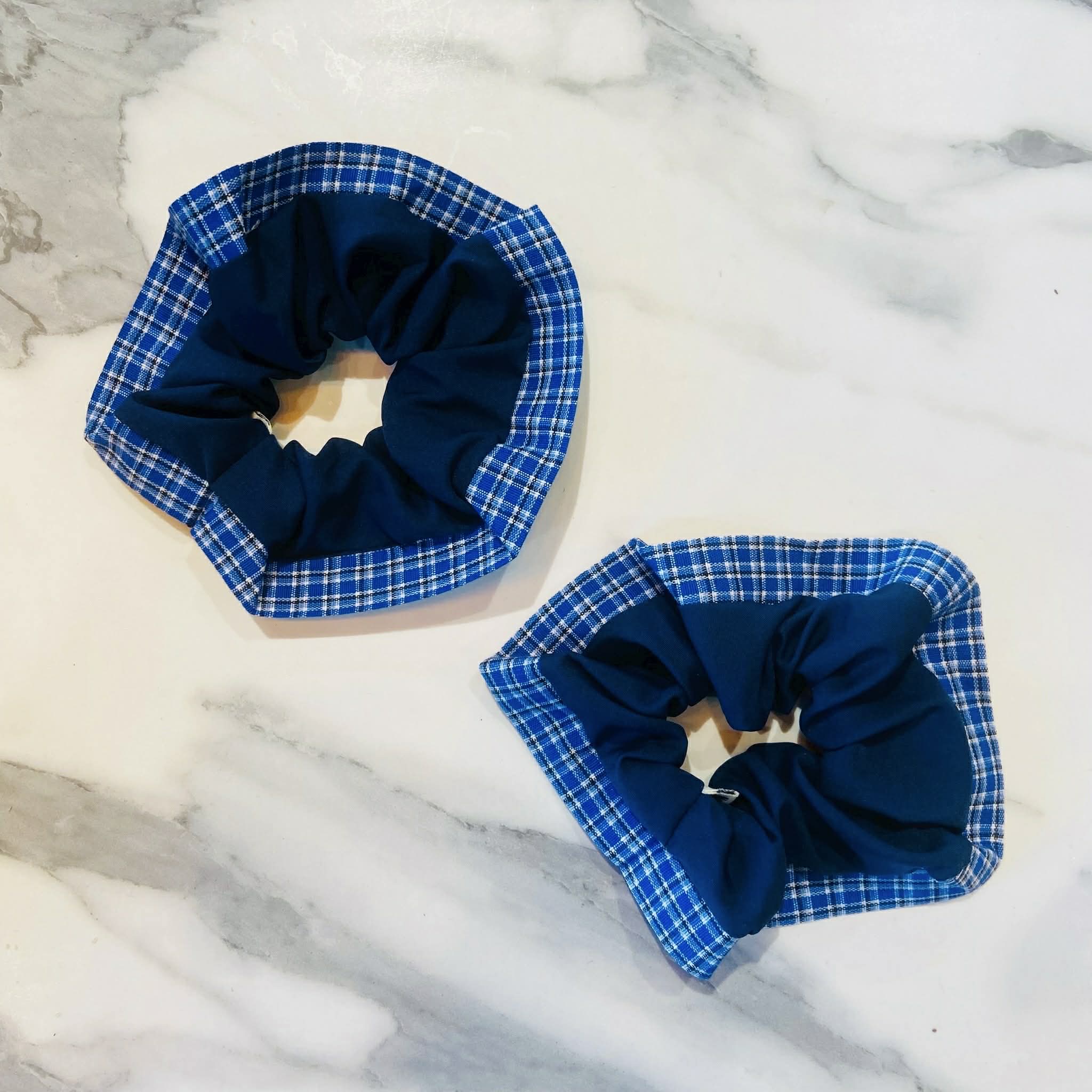 Navy Blue Plaid Jumbo Scrunchie