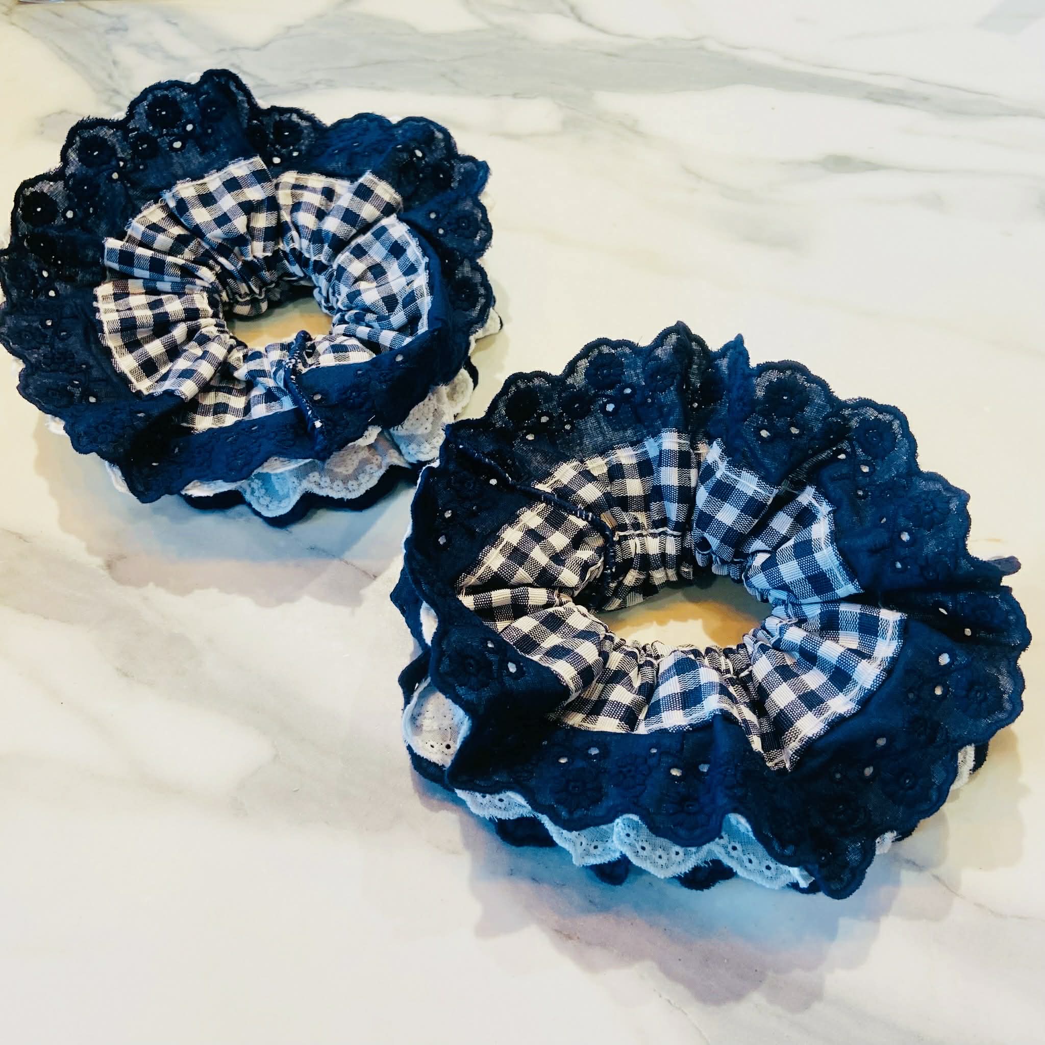 Navy Blue With White Trim Jumbo Scrunchie