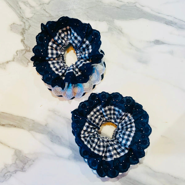 Navy Blue With White Trim Jumbo Scrunchie