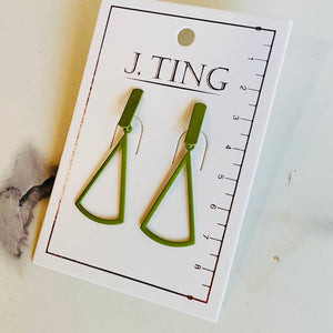 Olive Green Triangle Frame Earrings