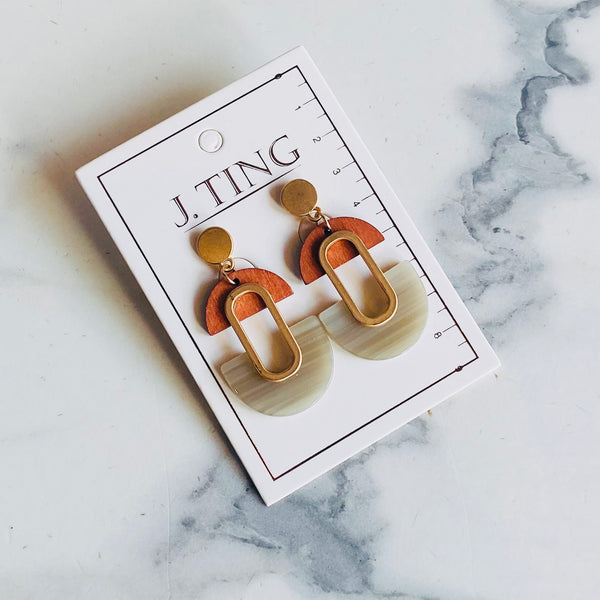 Oval Wood Abstract Earrings