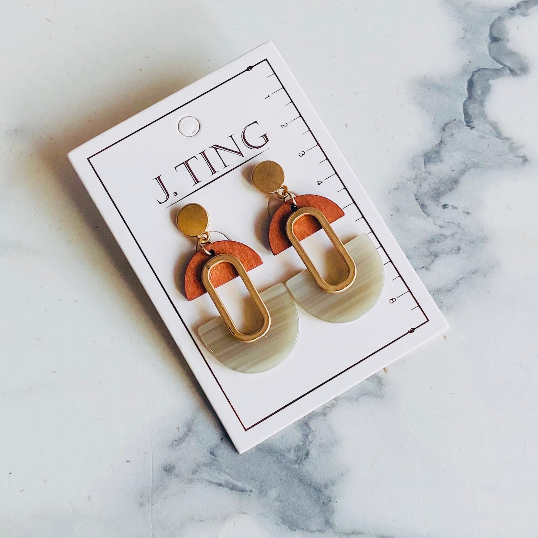 Oval Wood Abstract Earrings