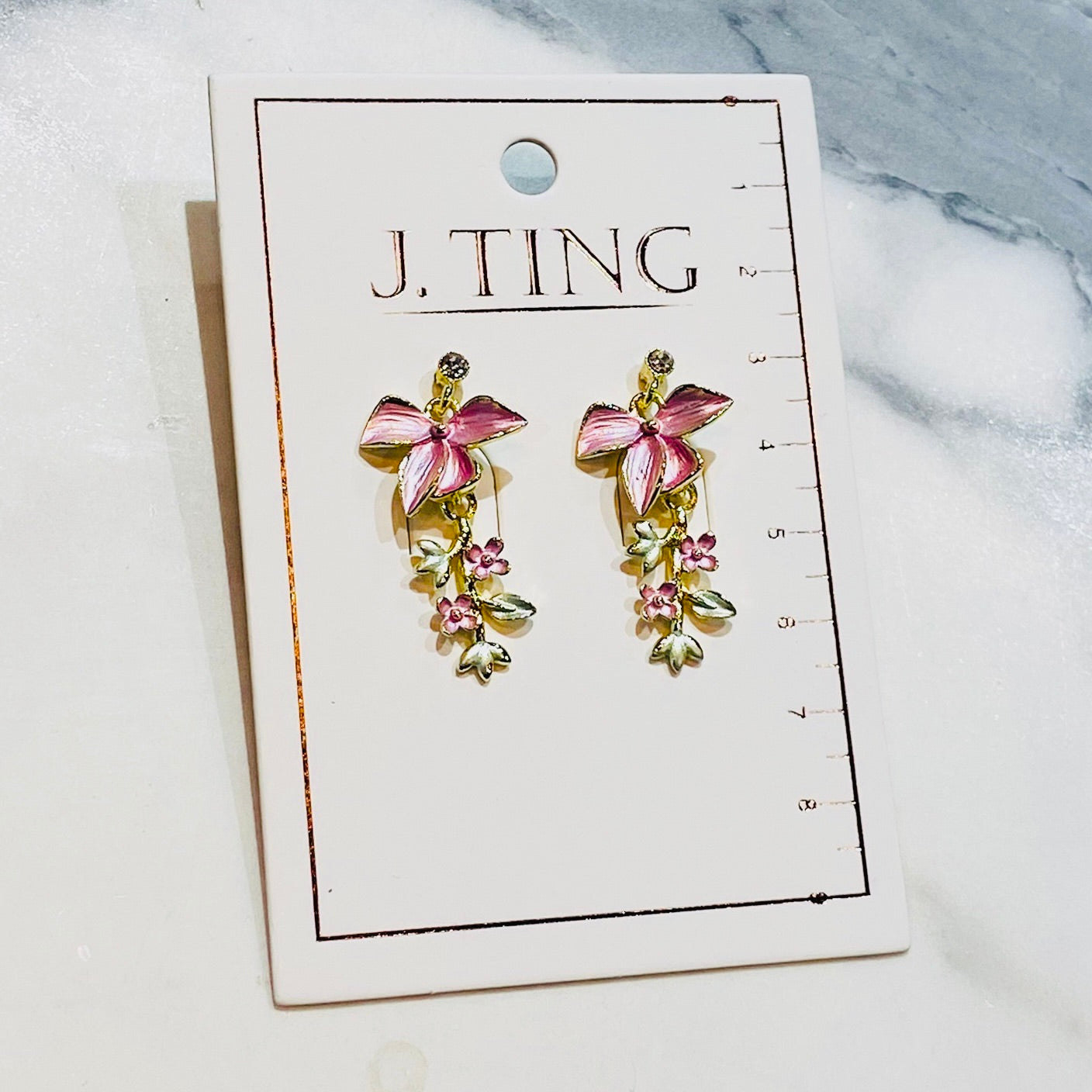 Pink Bow Cascading Flowers Earrings