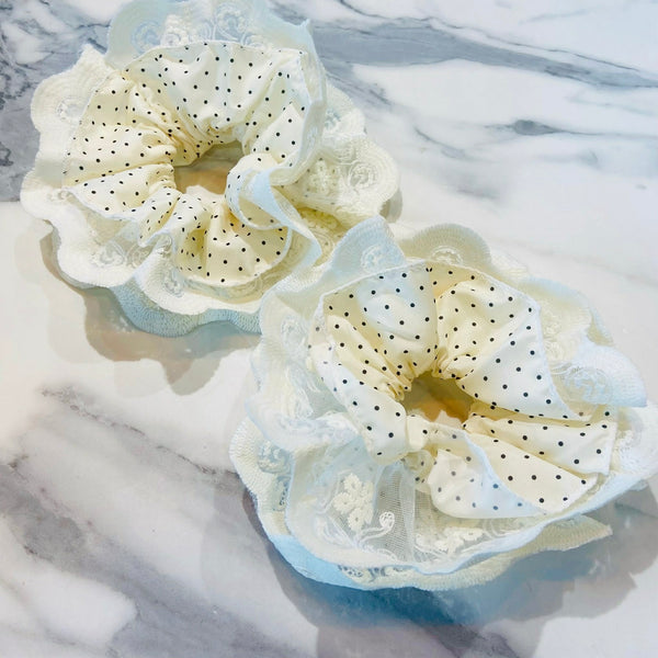 Vanilla And Black Polka Dot Jumbo Scrunchie