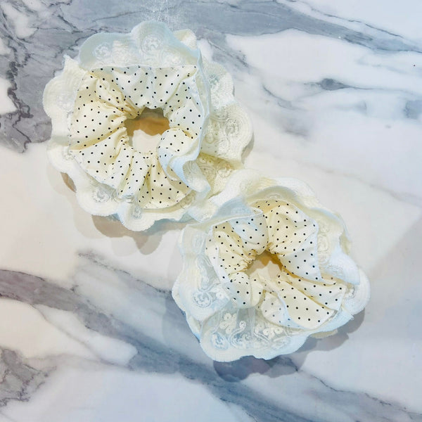 Vanilla And Black Polka Dot Jumbo Scrunchie