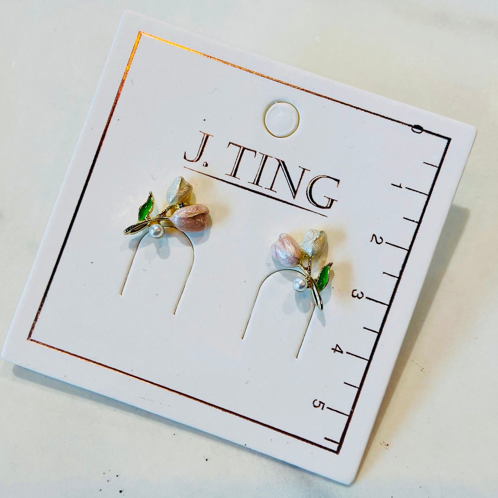 White and Pink Tulip Duo Earrings