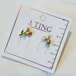 White and Pink Tulip Duo Earrings