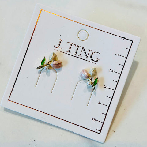 White and Pink Tulip Duo Earrings