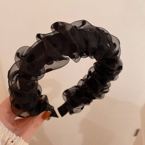 Black Ruffles with Velvet Dots Headband