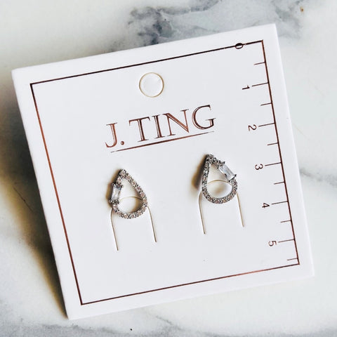 Diamond Drop Stud Earrings - Silver