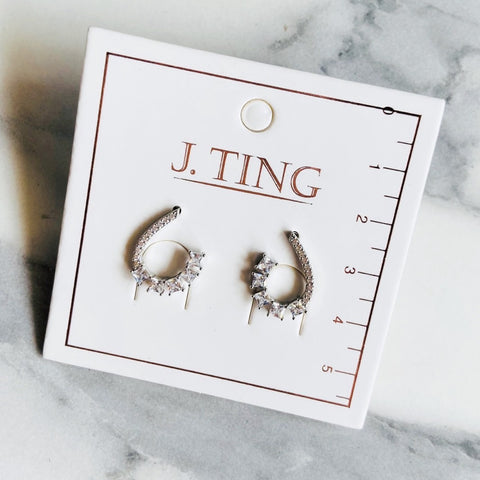 Diamond Hook Stud Earrings - Silver