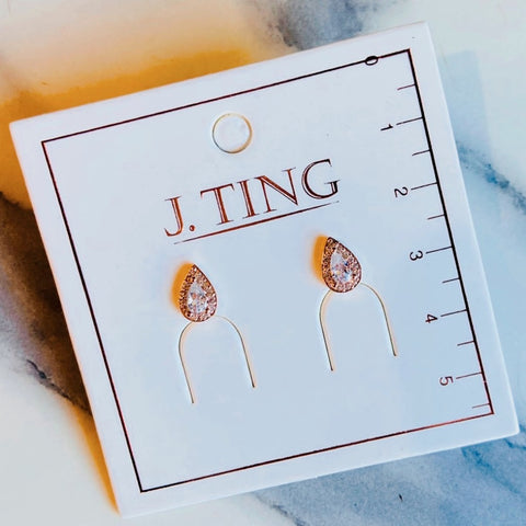 Drop Crystal Stud Earrings - Rose Gold